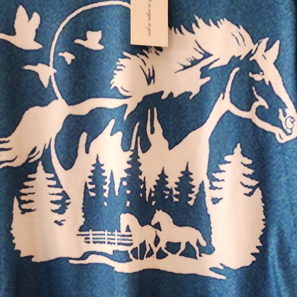 Blue Horse Scenic Graphic Top